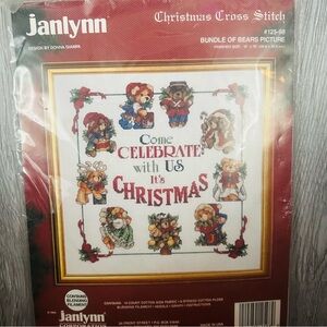 Vintage 1994 Janlynn Christmas Cross Stitch Kit #125-98 Bear Cottagecore Grandma